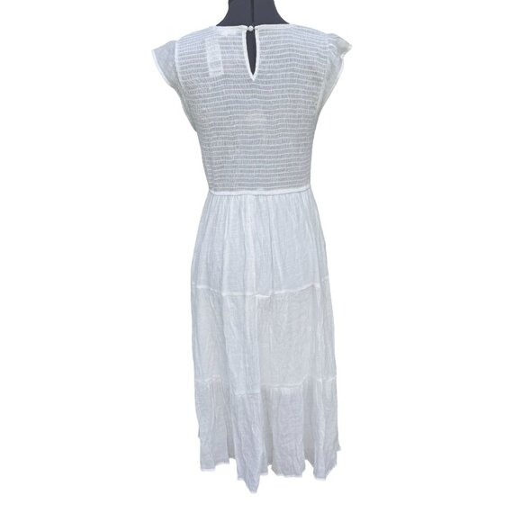 NWT August Sky Womens Smocked Tiered Midi Dress White Size Medium - Picture 5 of 12